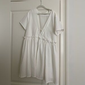 Princess Polly white shift dress with tie up detail